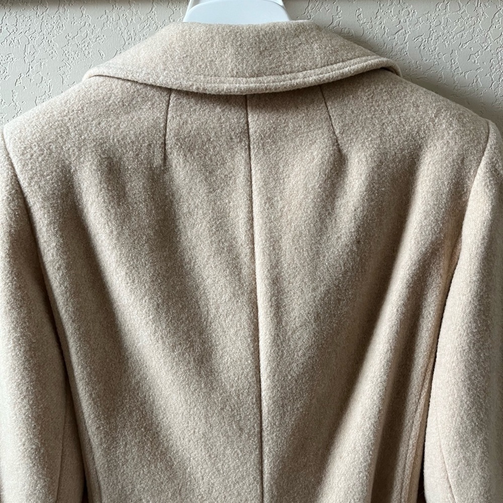 Women’s Beige Wool Blend Double Breasted Peacoat Belted Trench Coat Medium - Picture 9 of 15